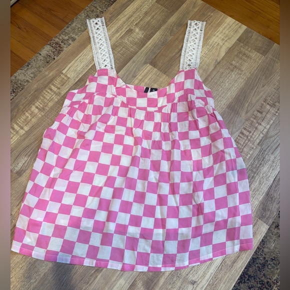 Kensie Lace Strap Pink Check PJ Top - Picture 5 of 12